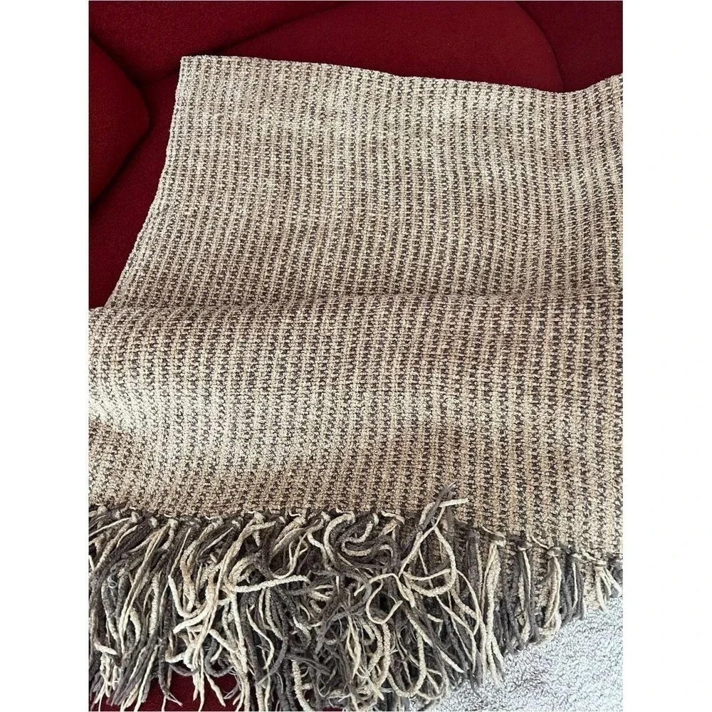 Restoration Hardware 5lb Ribbed Chenille Throw Blanket Neutral Tan Brown Cozy